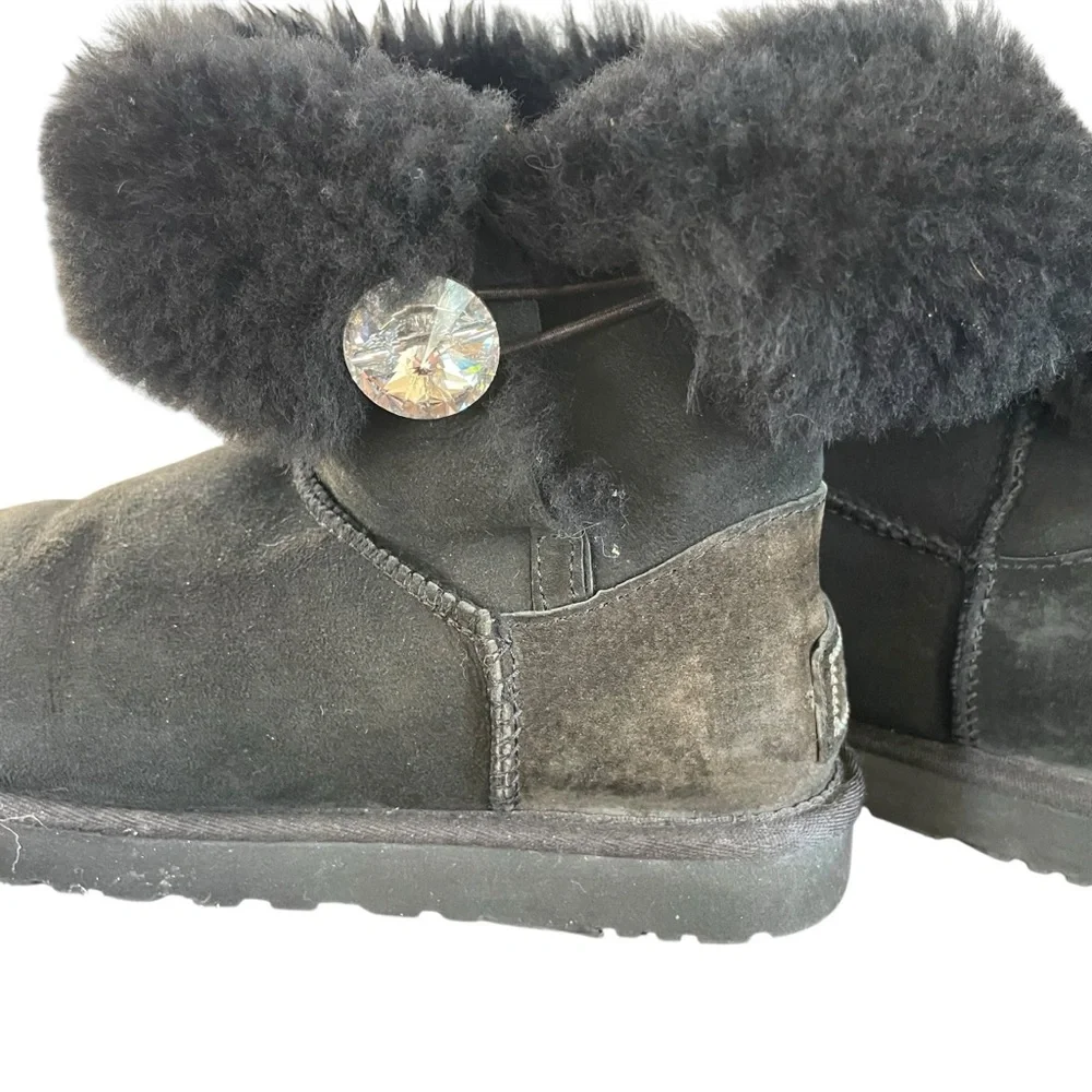 UGG Black Mini Bailey Button Bling Boots.  Size 8